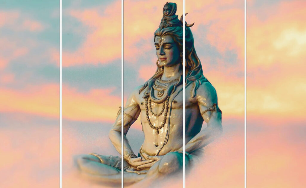 Meditating Yogi Wood Religious Shiva Framed Painting with Frame 