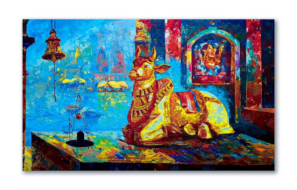 Modern Art Canvas Painting Featuring Lord Shiva and Nandi Ji
